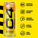 C4 Performance Energy Drink, Hawaiian Pineapple Popsicle Flavor, Zero Sugar, Carbonated, 16 oz can (12 Pack)