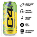C4 Performance Energy Drink, Jolly Rancher Green Apple Flavor, Zero Sugar, Carbonated, 16 fl oz Can (12 Pack)