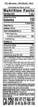 Monster Energy Zero Ultra, Sugar Free Energy Drink, 16 Ounce