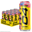 C4 Performance Energy Drink, Hawaiian Fruit Punch Juicy Red Flavor, Zero Sugar, Carbonated, 16 fl oz Can, 12 Pack